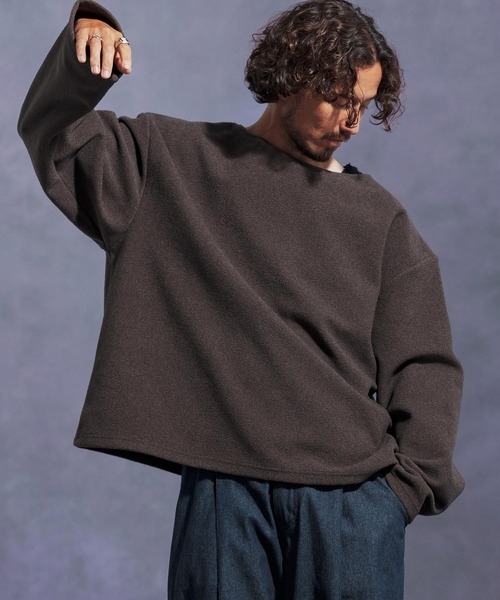 Jih Nunc(ジーヌンク)の「mlt5306-ボートネックルーズシルエット起毛カットソー(Tシャツ/カットソー・メンズ・グリーン/レッド/ブラウン/ブラック・L/M/S)」の11枚目の写真