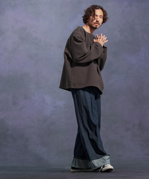 Jih Nunc(ジーヌンク)の「mlt5306-ボートネックルーズシルエット起毛カットソー(Tシャツ/カットソー・メンズ・グリーン/レッド/ブラウン/ブラック・L/M/S)」の14枚目の写真