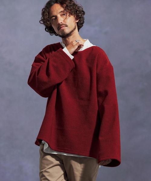 mlt5306-ボートネックルーズシルエット起毛カットソー（Tシャツ