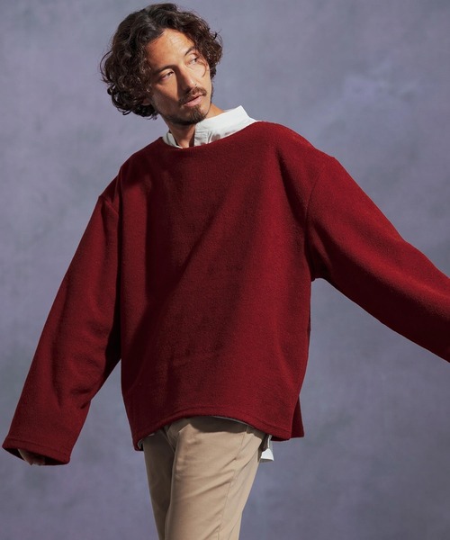 Jih Nunc(ジーヌンク)の「mlt5306-ボートネックルーズシルエット起毛カットソー(Tシャツ/カットソー・メンズ・グリーン/レッド/ブラウン/ブラック・L/M/S)」の16枚目の写真