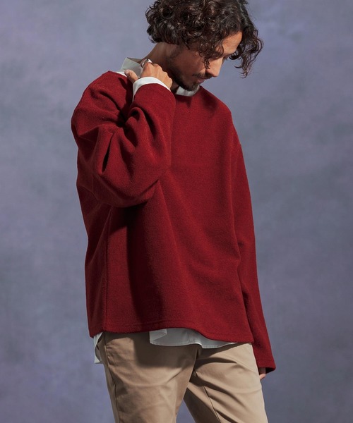 mlt5306-ボートネックルーズシルエット起毛カットソー（Tシャツ