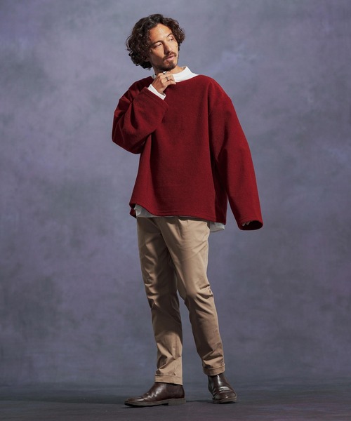 Jih Nunc(ジーヌンク)の「mlt5306-ボートネックルーズシルエット起毛カットソー(Tシャツ/カットソー・メンズ・グリーン/レッド/ブラウン/ブラック・L/M/S)」の18枚目の写真