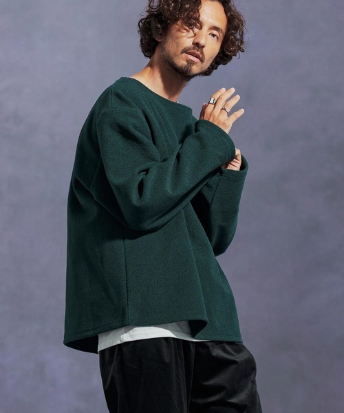 mlt5306-ボートネックルーズシルエット起毛カットソー（Tシャツ