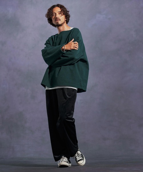 mlt5306-ボートネックルーズシルエット起毛カットソー（Tシャツ