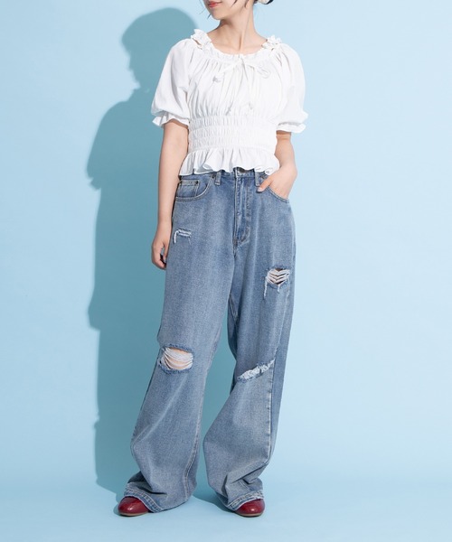 PUNYUS（プニュズ）の「2WAYオフショルダーブラウス（シャツ/ブラウス・レディース・ブラック/ホワイト・1/2/3/4）」の3枚目の写真