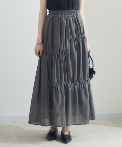 Paradise Picnic（パラダイスピクニック）の「cloche ランダム切替三段スカート（スカート・レディース・チャコールグレー/ブラック/グリーン・FREE）」の3枚目の写真