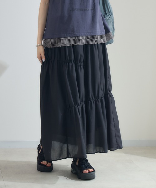 Paradise Picnic（パラダイスピクニック）の「cloche ランダム切替三段スカート（スカート・レディース・チャコールグレー/ブラック/グリーン・FREE）」の6枚目の写真