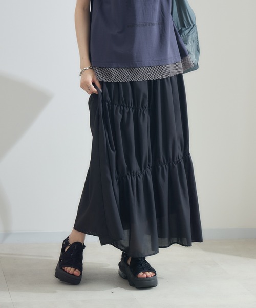 Paradise Picnic（パラダイスピクニック）の「cloche ランダム切替三段スカート（スカート・レディース・チャコールグレー/ブラック/グリーン・FREE）」の7枚目の写真