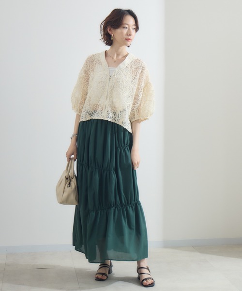 Paradise Picnic（パラダイスピクニック）の「cloche ランダム切替三段スカート（スカート・レディース・チャコールグレー/ブラック/グリーン・FREE）」の9枚目の写真