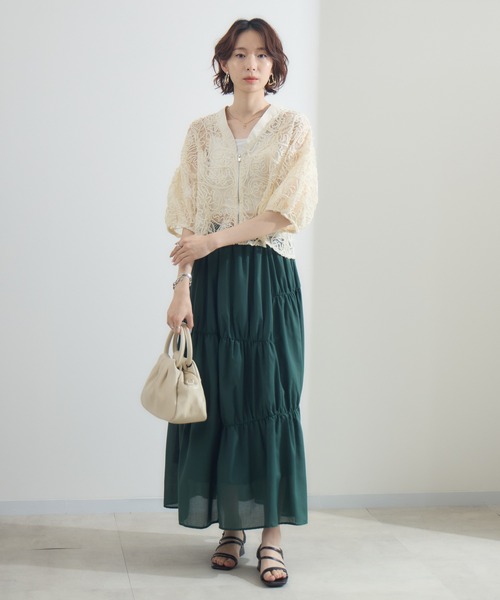 Paradise Picnic（パラダイスピクニック）の「cloche ランダム切替三段スカート（スカート・レディース・チャコールグレー/ブラック/グリーン・FREE）」の10枚目の写真