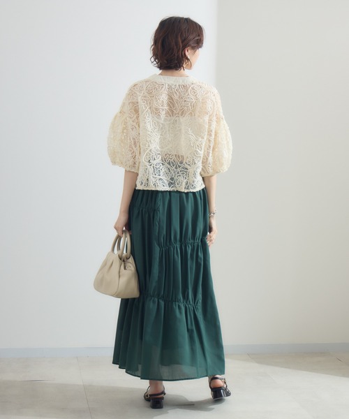 Paradise Picnic（パラダイスピクニック）の「cloche ランダム切替三段スカート（スカート・レディース・チャコールグレー/ブラック/グリーン・FREE）」の12枚目の写真