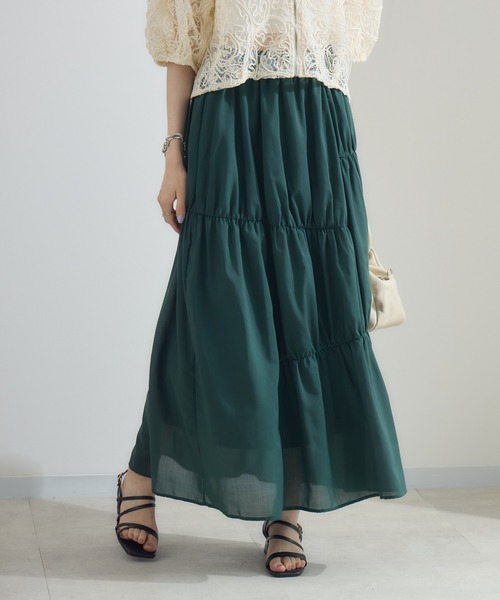 Paradise Picnic（パラダイスピクニック）の「cloche ランダム切替三段スカート（スカート・レディース・チャコールグレー/ブラック/グリーン・FREE）」の13枚目の写真