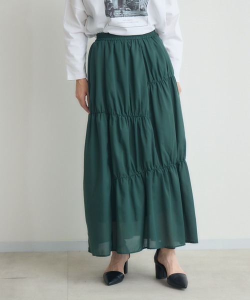 Paradise Picnic（パラダイスピクニック）の「cloche ランダム切替三段スカート（スカート・レディース・チャコールグレー/ブラック/グリーン・FREE）」の14枚目の写真