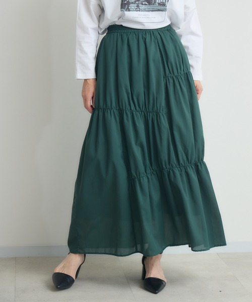 Paradise Picnic（パラダイスピクニック）の「cloche ランダム切替三段スカート（スカート・レディース・チャコールグレー/ブラック/グリーン・FREE）」の15枚目の写真