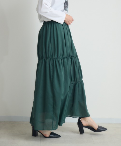 Paradise Picnic（パラダイスピクニック）の「cloche ランダム切替三段スカート（スカート・レディース・チャコールグレー/ブラック/グリーン・FREE）」の16枚目の写真