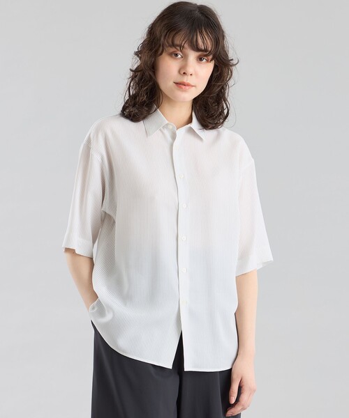 MACKINTOSH PHILOSOPHY(マッキントッシュ フィロソフィー)の「GREY LABEL ストライプショートスリーブレギュラーカラーシャツ(シャツ/ブラウス・レディース・ライトグレー/ライトブルー・2/6)」の1枚目の写真