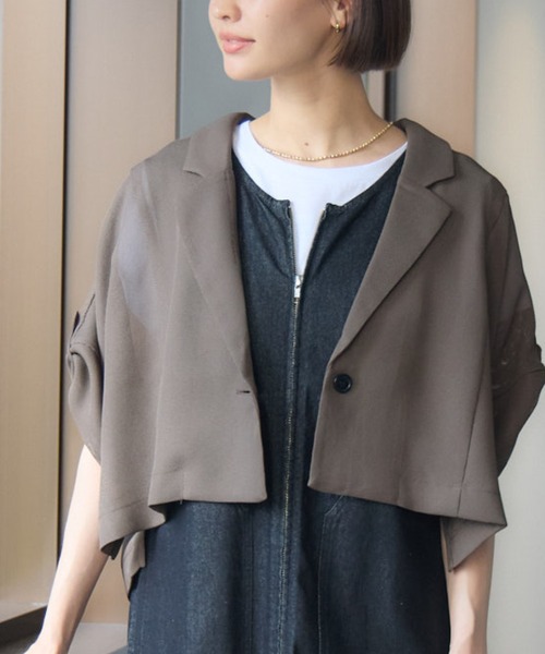 KATHARINE ROSS（キャサリンロス）の「【PILLINI/ピリーニ】メッシュコンパクトジャケット（テーラードジャケット・レディース・モカ/ブラック・MEDIUM）」の2枚目の写真