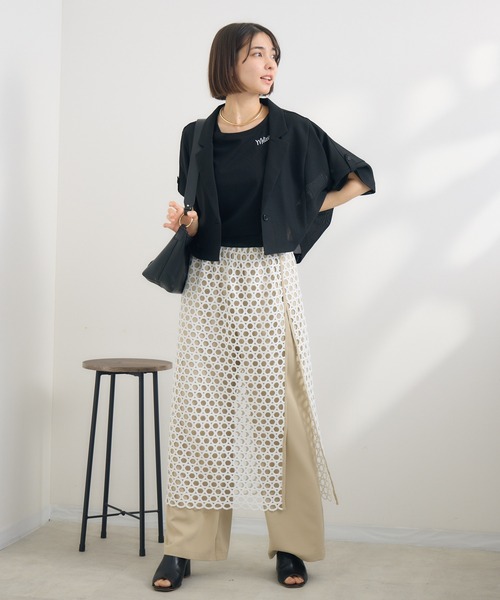 KATHARINE ROSS（キャサリンロス）の「【PILLINI/ピリーニ】メッシュコンパクトジャケット（テーラードジャケット・レディース・モカ/ブラック・MEDIUM）」の3枚目の写真