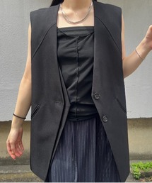 AMERI ブラック ストライプ ベスト 【Ameri VINTAGE】 VINTAGE LIKE JACQUARD OVER VEST