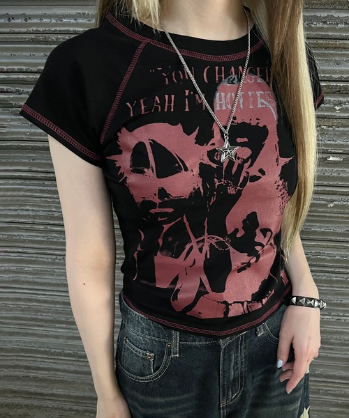 Figments（フィグメンツ）の「パンクプリントT（Tシャツ/カットソー・レディース・杢グレー/ブラック・FREE）」の2枚目の写真