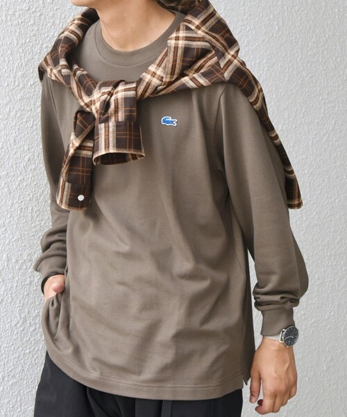 LACOSTE（ラコステ）の「【SHIPS any別注】LACOSTE: ワンポイント ピケ クルーネック Tシャツ 25AW (ロンT)◇（Tシャツ/カットソー・メンズ・ホワイト/カーキ/ネイビー・X-LARGE/LARGE/MEDIUM/SMALL/XX-LARGE）」の2枚目の写真
