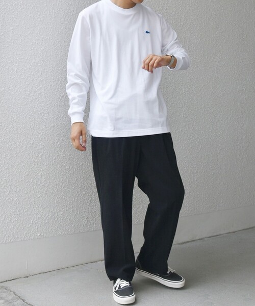LACOSTE（ラコステ）の「【SHIPS any別注】LACOSTE: ワンポイント ピケ クルーネック Tシャツ 25AW (ロンT)◇（Tシャツ/カットソー・メンズ・ホワイト/カーキ/ネイビー・X-LARGE/LARGE/MEDIUM/SMALL/XX-LARGE）」の4枚目の写真