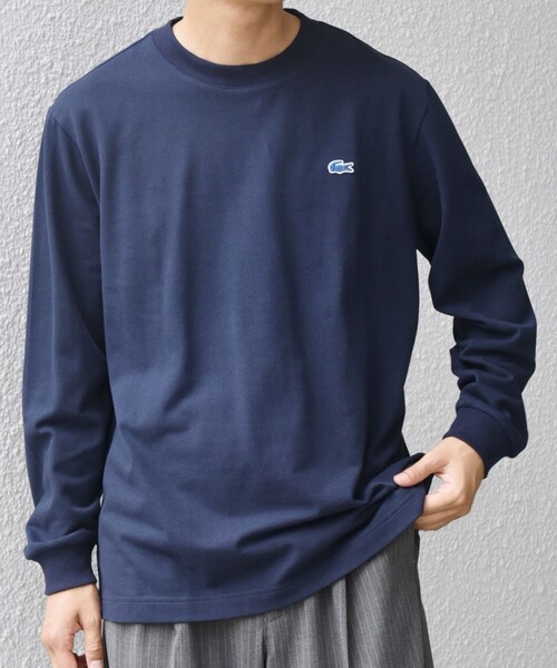 SHIPS any別注】LACOSTE: ワンポイント ピケ クルーネック Tシャツ