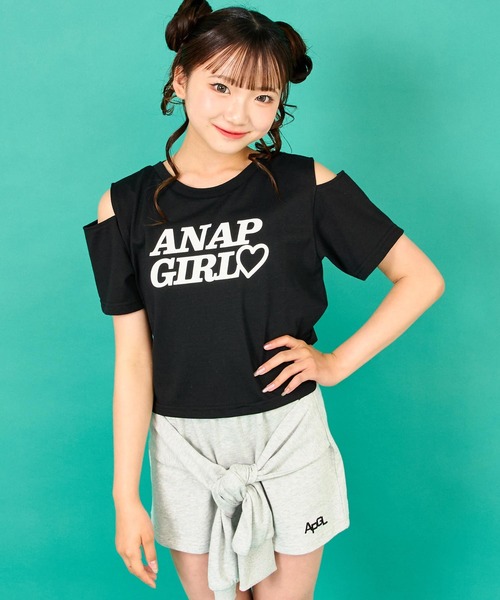 ANAP GiRL(アナップガール)の「バッククロス 肩アキ トップス(Tシャツ/カットソー・キッズ・ラベンダー/ホワイト/ブラック・M/S/XS)」の2枚目の写真