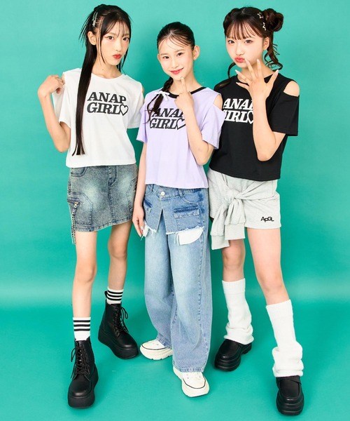 ANAP GiRL(アナップガール)の「バッククロス 肩アキ トップス(Tシャツ/カットソー・キッズ・ラベンダー/ホワイト/ブラック・M/S/XS)」の5枚目の写真