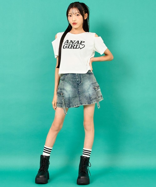 ANAP GiRL(アナップガール)の「バッククロス 肩アキ トップス(Tシャツ/カットソー・キッズ・ラベンダー/ホワイト/ブラック・M/S/XS)」の9枚目の写真