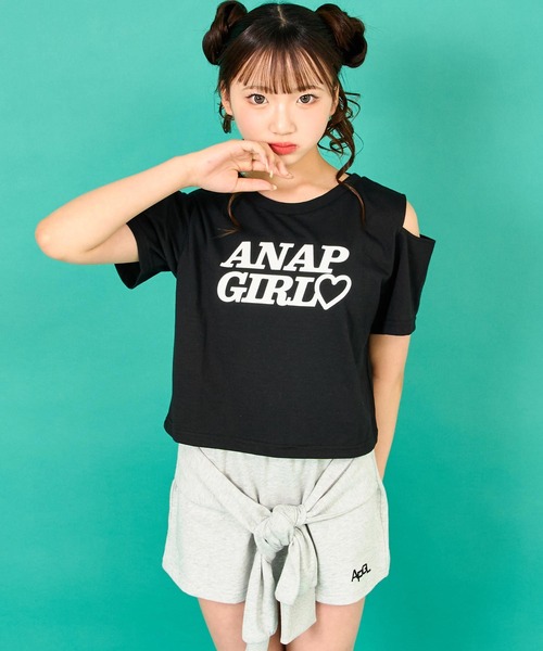 ANAP GiRL(アナップガール)の「バッククロス 肩アキ トップス(Tシャツ/カットソー・キッズ・ラベンダー/ホワイト/ブラック・M/S/XS)」の10枚目の写真