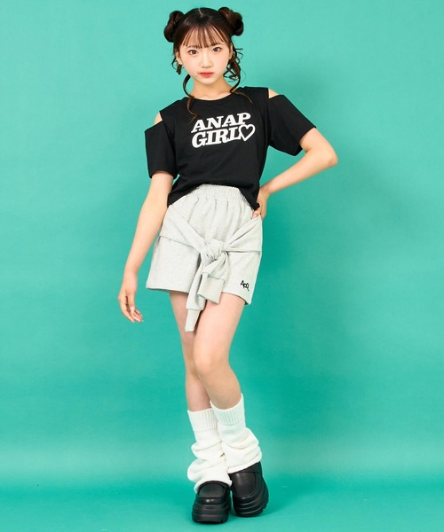 ANAP GiRL(アナップガール)の「バッククロス 肩アキ トップス(Tシャツ/カットソー・キッズ・ラベンダー/ホワイト/ブラック・M/S/XS)」の12枚目の写真