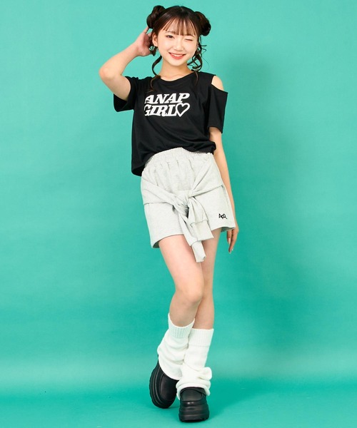 ANAP GiRL(アナップガール)の「バッククロス 肩アキ トップス(Tシャツ/カットソー・キッズ・ラベンダー/ホワイト/ブラック・M/S/XS)」の13枚目の写真