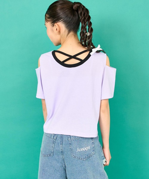ANAP GiRL(アナップガール)の「バッククロス 肩アキ トップス(Tシャツ/カットソー・キッズ・ラベンダー/ホワイト/ブラック・M/S/XS)」の16枚目の写真