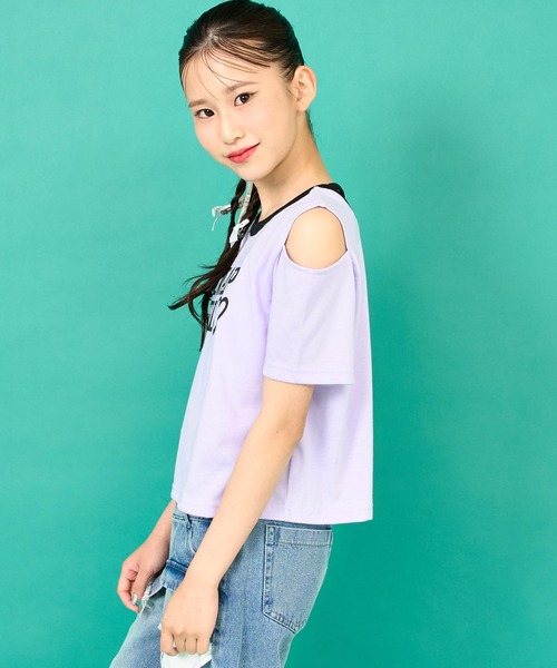 ANAP GiRL(アナップガール)の「バッククロス 肩アキ トップス(Tシャツ/カットソー・キッズ・ラベンダー/ホワイト/ブラック・M/S/XS)」の15枚目の写真