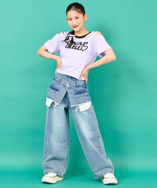 ANAP GiRL(アナップガール)の「バッククロス 肩アキ トップス(Tシャツ/カットソー・キッズ・ラベンダー/ホワイト/ブラック・M/S/XS)」の17枚目の写真