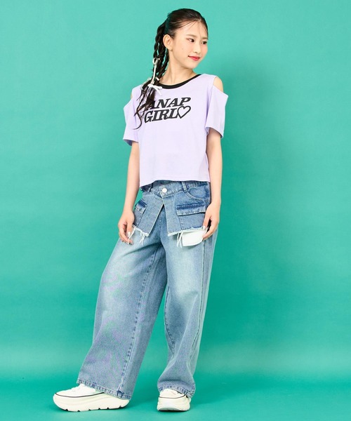 ANAP GiRL(アナップガール)の「バッククロス 肩アキ トップス(Tシャツ/カットソー・キッズ・ラベンダー/ホワイト/ブラック・M/S/XS)」の18枚目の写真