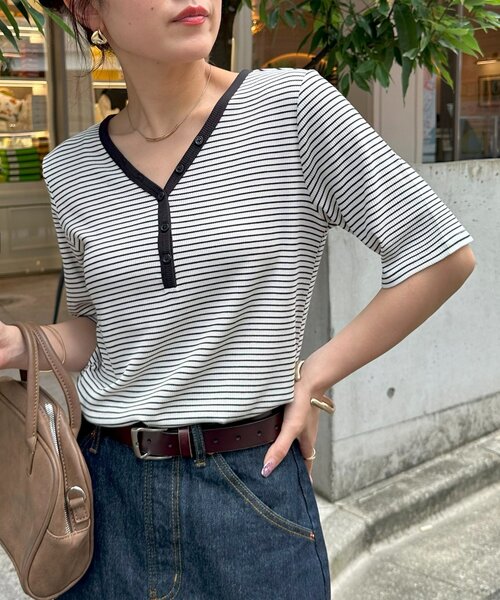 DISCOAT(ディスコート)の「【WEB限定】リブヘンリープルオーバー5分袖(Tシャツ/カットソー・レディース・ネイビー/グレー/ダークグレー/グリーン系その他/ブラウン/レッド/ブラック系その他/ブラック/アイボリー・FREE)」の5枚目の写真