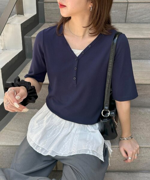 DISCOAT(ディスコート)の「【WEB限定】リブヘンリープルオーバー5分袖(Tシャツ/カットソー・レディース・ネイビー/グレー/ダークグレー/グリーン系その他/ブラウン/レッド/ブラック系その他/ブラック/アイボリー・FREE)」の9枚目の写真