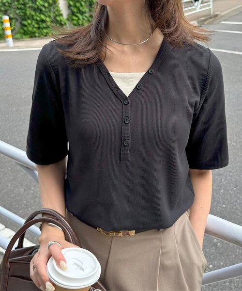 DISCOAT(ディスコート)の「【WEB限定】リブヘンリープルオーバー5分袖(Tシャツ/カットソー・レディース・ネイビー/グレー/ダークグレー/グリーン系その他/ブラウン/レッド/ブラック系その他/ブラック/アイボリー・FREE)」の16枚目の写真