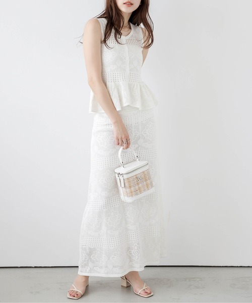 AMELY（エミリー）の「レースサマーニットセットアップ（セットアップ・レディース・モカ/ホワイト/ブラック・フリー）」の4枚目の写真