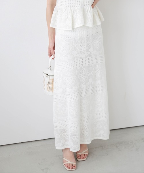 AMELY（エミリー）の「レースサマーニットセットアップ（セットアップ・レディース・モカ/ホワイト/ブラック・フリー）」の9枚目の写真