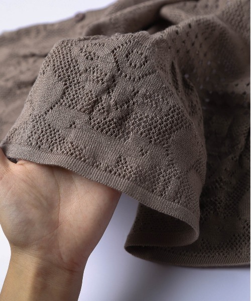 けいちゃんアトリエサガン ビーズ刺繍 麻100% サマーニットセットアップ snc アトリエサガン ATELER SAGAN カーディガン L 紺 麻 花