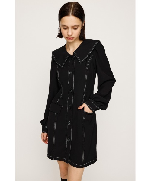 SLY（スライ）の「SAILOR COLLAR S/OP セーラーカラー ショートワンピース 秋服（ワンピース・レディース・ブラック/グレー・1/2）」の4枚目の写真