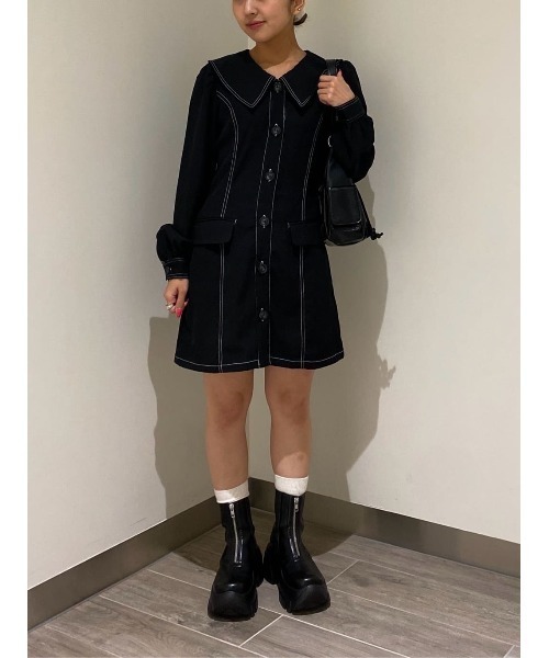 SLY（スライ）の「SAILOR COLLAR S/OP セーラーカラー ショートワンピース 秋服（ワンピース・レディース・ブラック/グレー・1/2）」の13枚目の写真