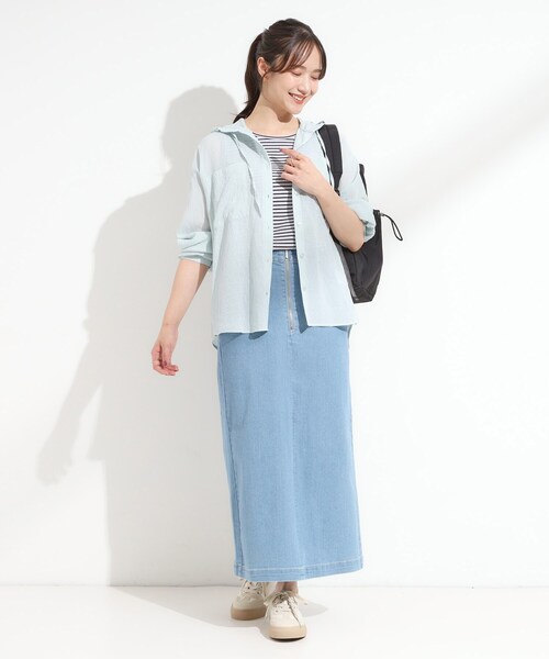 DRESKIP（ドレスキップ）の「【洗濯機可】サッと羽織れる シアーフードシャツ（シャツ/ブラウス・レディース・ナチュラル/ブラック/ライトグリーン・03/02/04/01）」の6枚目の写真