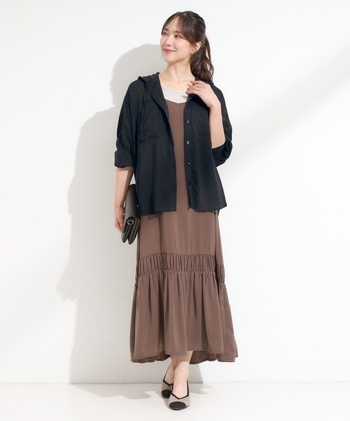 DRESKIP（ドレスキップ）の「【洗濯機可】サッと羽織れる シアーフードシャツ（シャツ/ブラウス・レディース・ナチュラル/ブラック/ライトグリーン・03/02/04/01）」の10枚目の写真