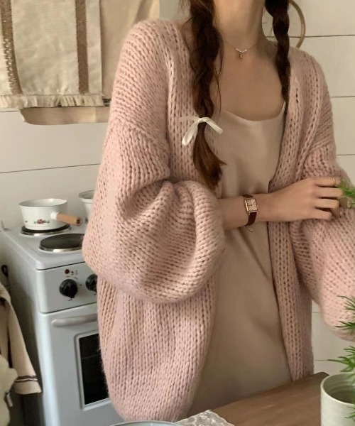 cammie(キャミー)の「ローゲージボリュームスリーブニットカーディガン(カーディガン/ボレロ・レディース・ホワイト/サックスブルー/ライトピンク・FREE)」の3枚目の写真