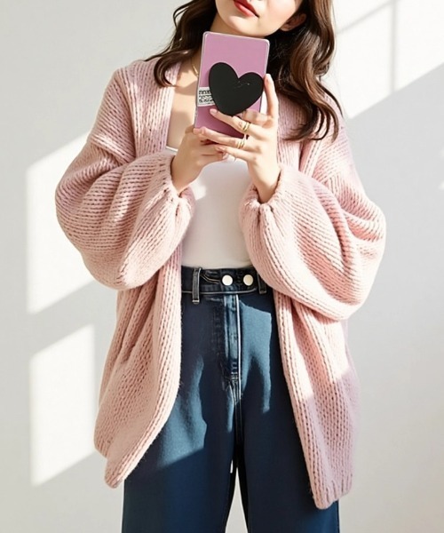 cammie(キャミー)の「ローゲージボリュームスリーブニットカーディガン(カーディガン/ボレロ・レディース・ホワイト/サックスブルー/ライトピンク・FREE)」の21枚目の写真