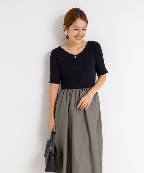 NOLLEY’S Sophi（ノーリーズソフィ）の「ウォッシャブルカット×タフタドッキングワンピース（ワンピース・レディース・オリーブ/ブラック系その他・36/38）」の7枚目の写真